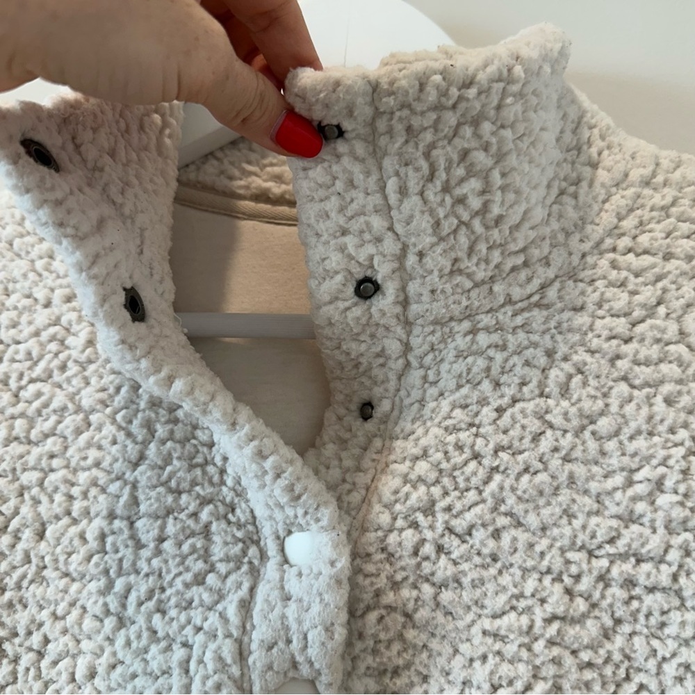 Aerie Sherpa Jacket Quarter Zip Sweatshirt Cream Teddy Coat Cozy Warm Ski Snow - Picture 7 of 11